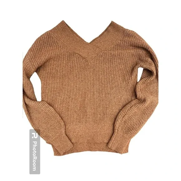 Pink Rose - Women's Brown Sweater Top Long Sleeve V-neck Loose Knit Size Medium - Picture 3 of 7